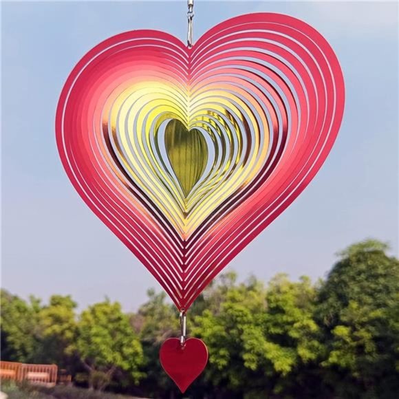 Spinner Red-Yellow Gradient Love Heart | 3D Metal Hanging Wind 8"W x 8"H - Picture 3 of 8